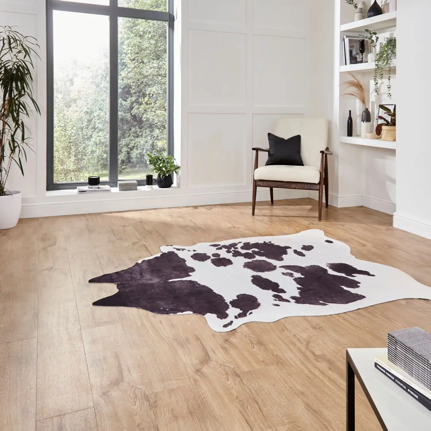 Faux Animal Print Cow Print Black And White Rug - Image 3