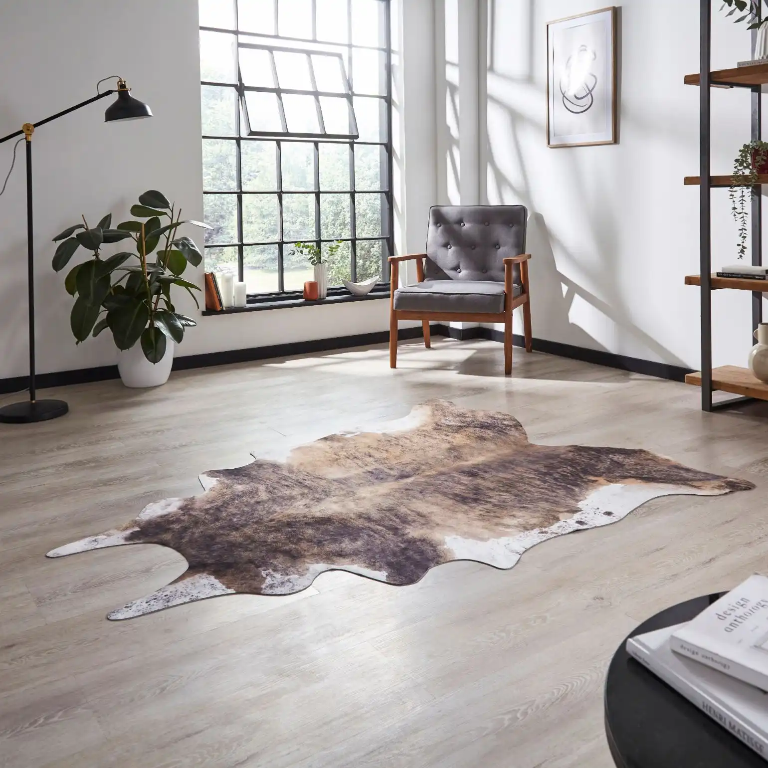 Faux Animal Print Cow Print Brown And White Rug - Image 3