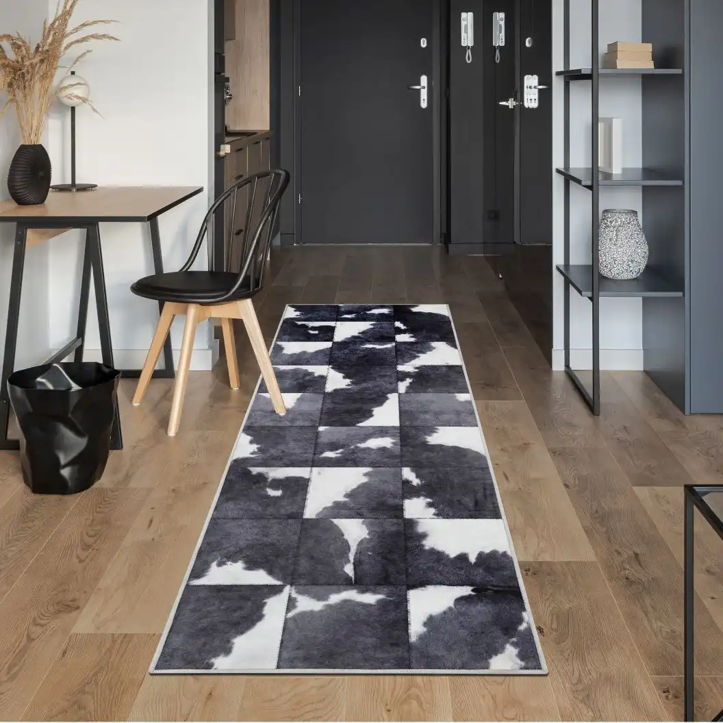 Faux Hide Black White Patchwork Rug