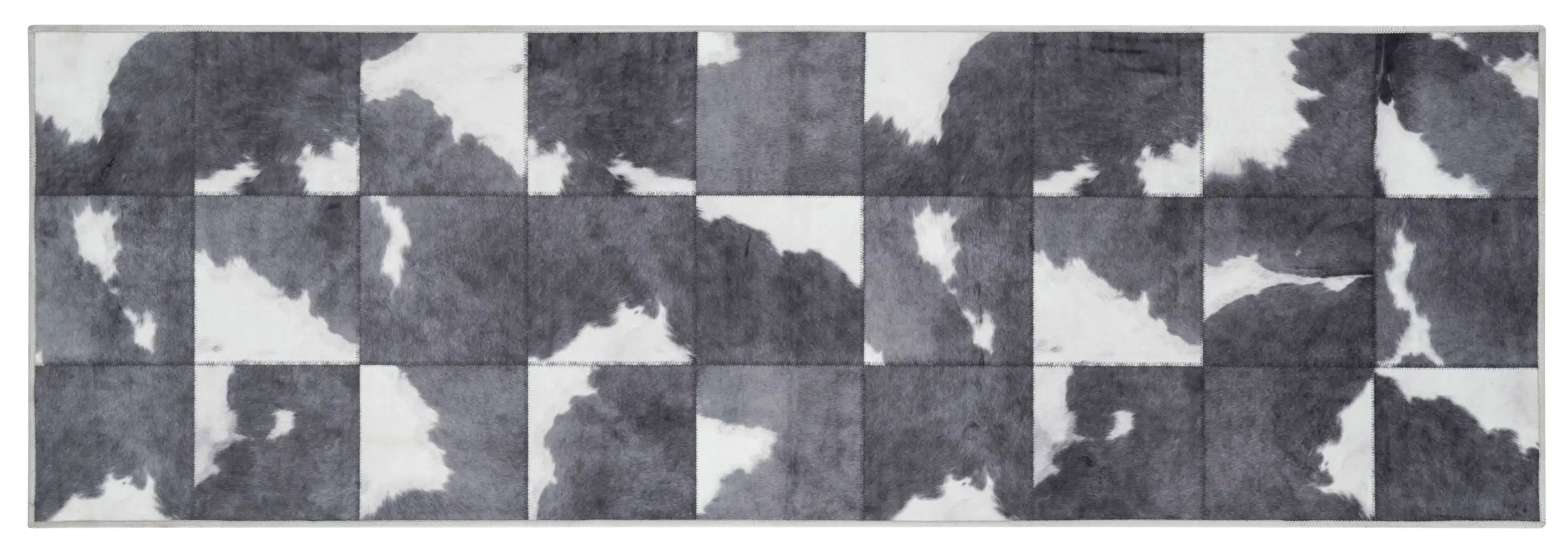 Faux Hide Black White Patchwork Rug - Image 2