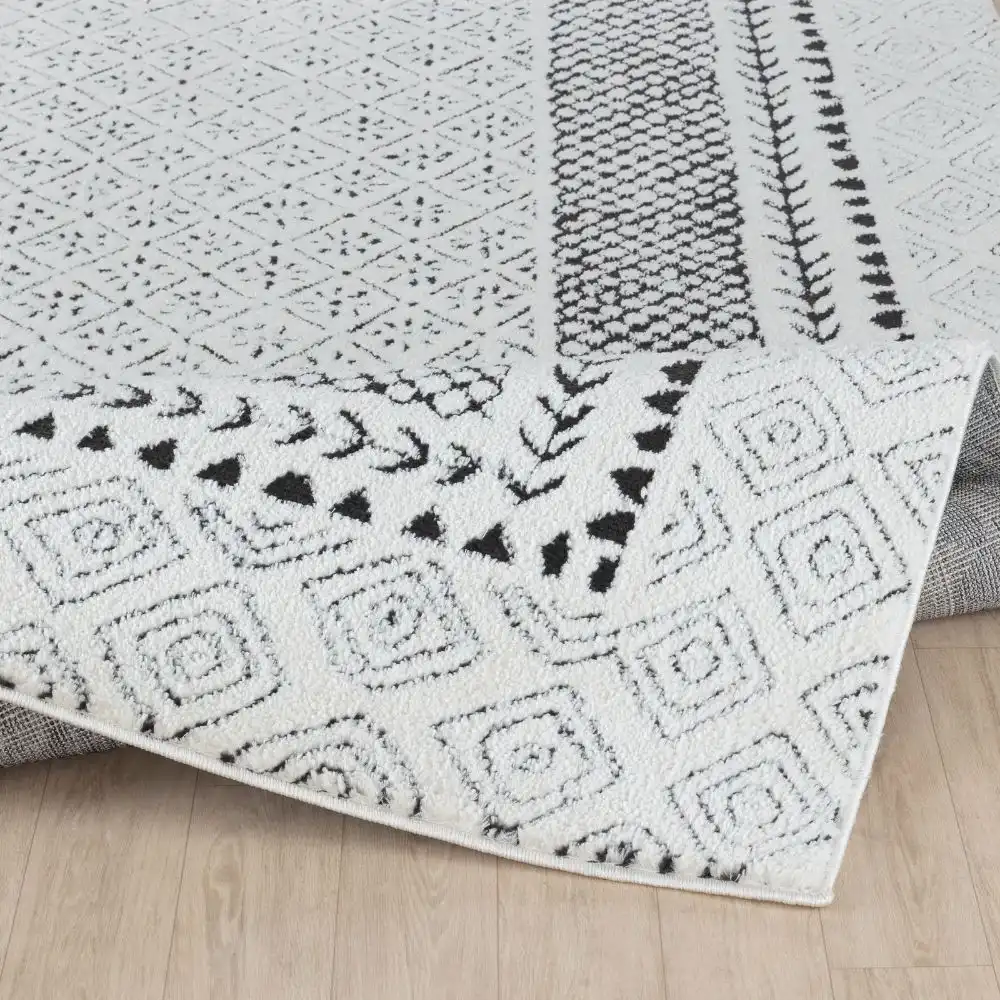 Ambre Scandi Modern High Pile Ivory/Black Rug - Image 5