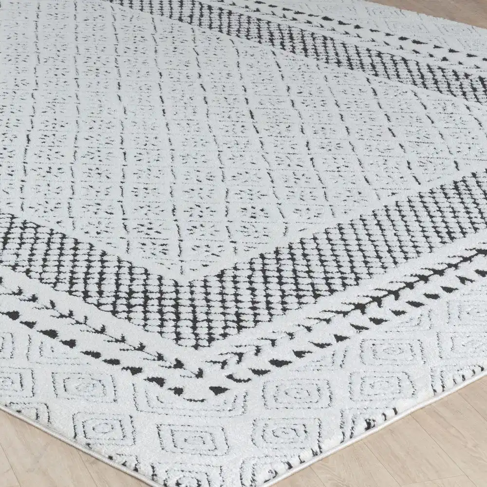 Ambre Scandi Modern High Pile Ivory/Black Rug - Image 6