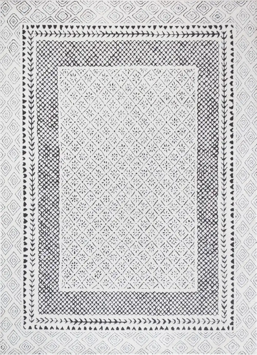 Ambre Scandi Modern High Pile Ivory/Black Rug - Image 7