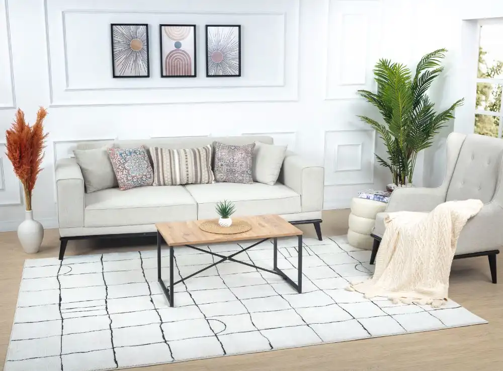 Hope Scandi Modern High Pile Ivory/Black Rug