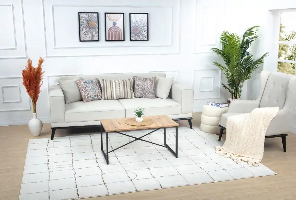 Hope Scandi Modern High Pile Ivory/Brown Rug