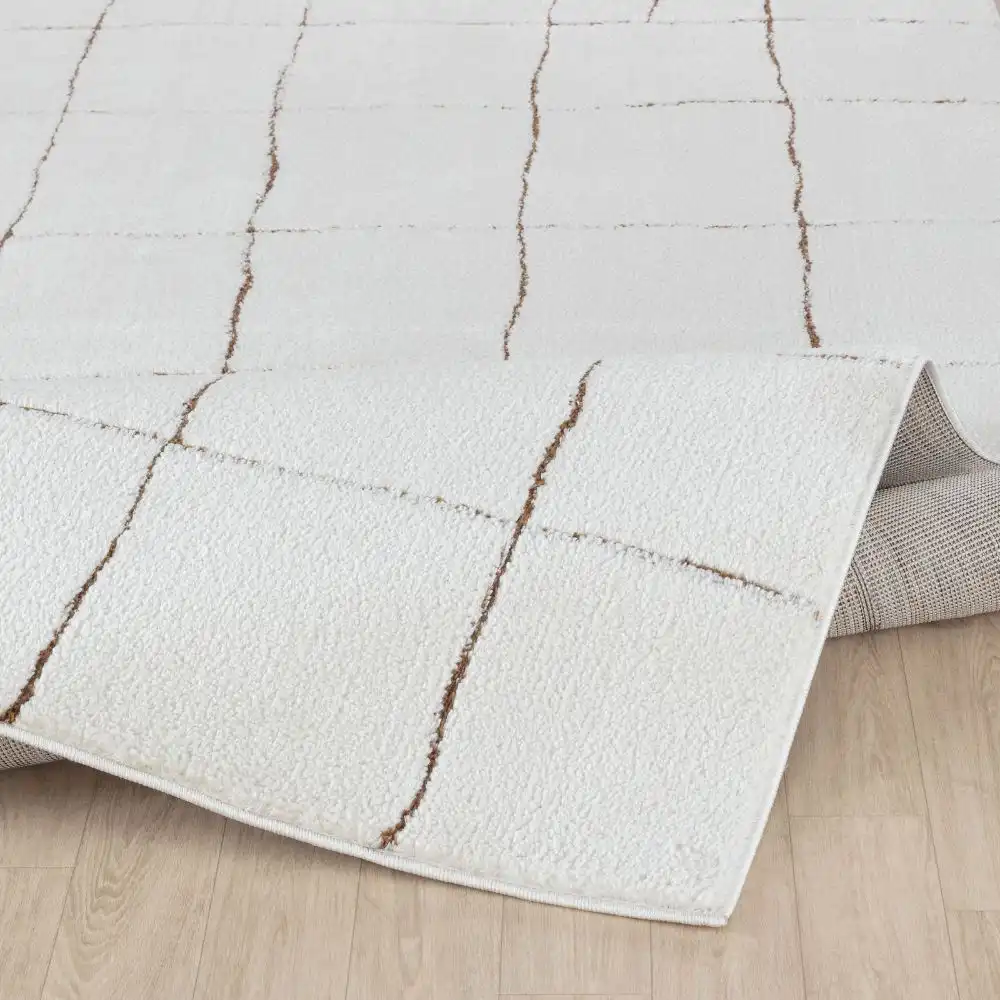 Hope Scandi Modern High Pile Ivory/Brown Rug - Image 6