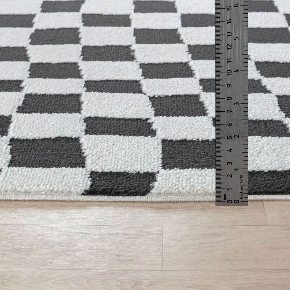 Irina Scandi Modern High Pile Black/Ivory Checkered Rug - Image 3