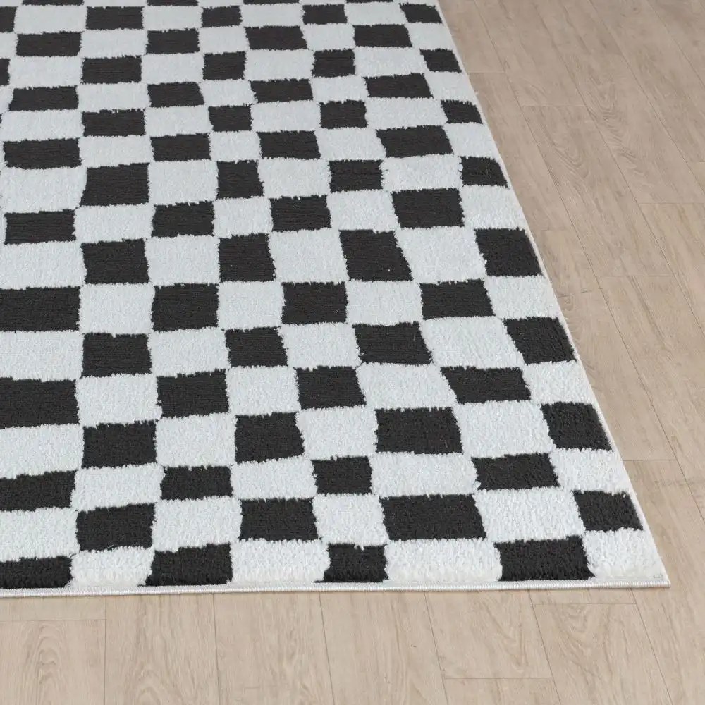 Irina Scandi Modern High Pile Black/Ivory Checkered Rug - Image 4