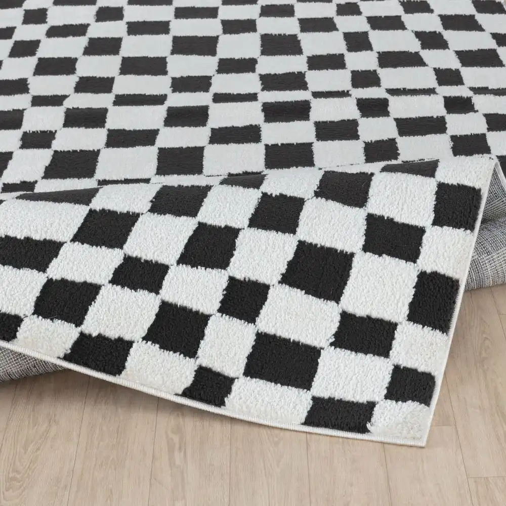 Irina Scandi Modern High Pile Black/Ivory Checkered Rug - Image 5