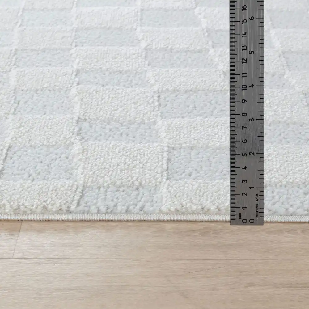 Irina Scandi Modern High Pile Off-White/Ivory Checkered Rug - Image 4
