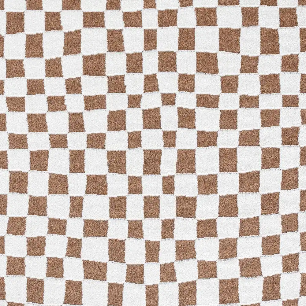 Irina Scandi Modern High Pile Ivory/Brown Checkered Rug - Image 2