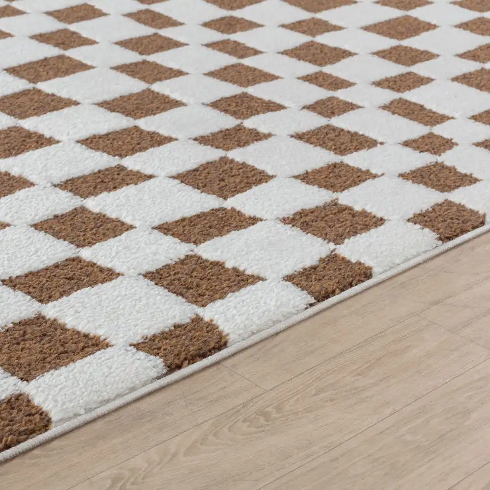 Irina Scandi Modern High Pile Ivory/Brown Checkered Rug - Image 6
