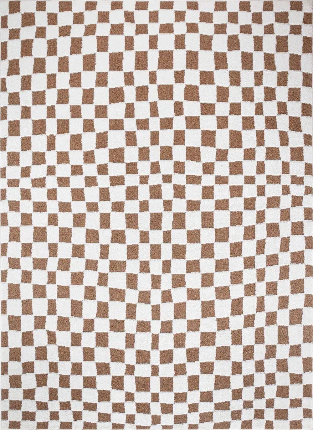 Irina Scandi Modern High Pile Ivory/Brown Checkered Rug - Image 8