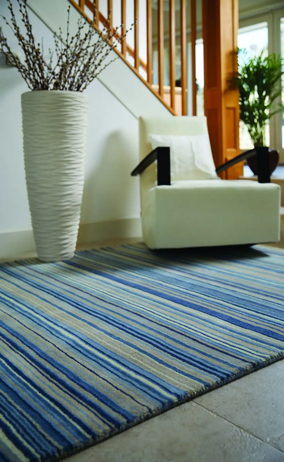 Fine Stripe Blue Beige Rug - Image 2