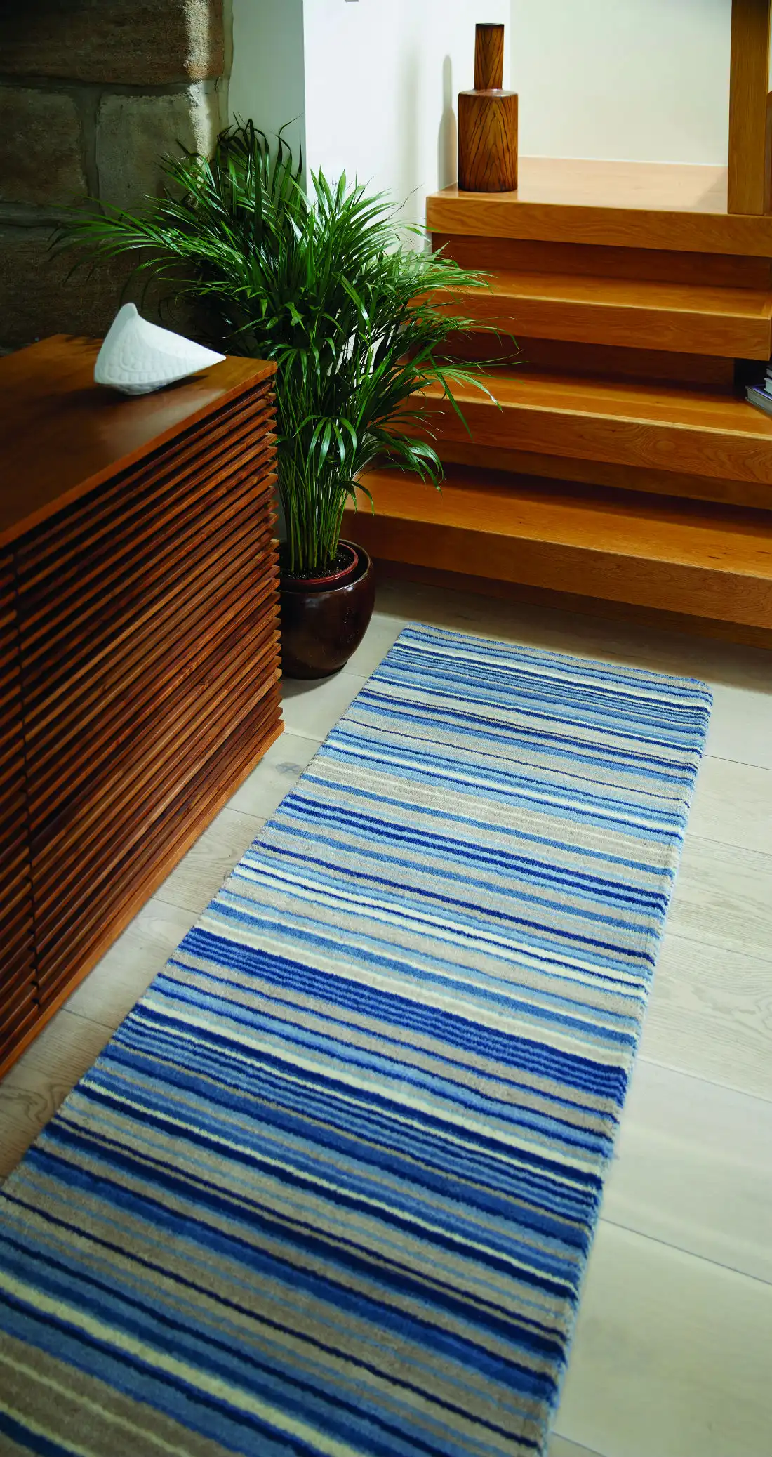 Fine Stripe Blue Beige Rug - Image 3