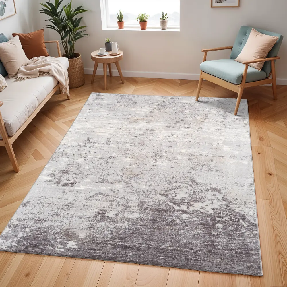 Fiona Abstract Modern Marble Silver Grey Rug