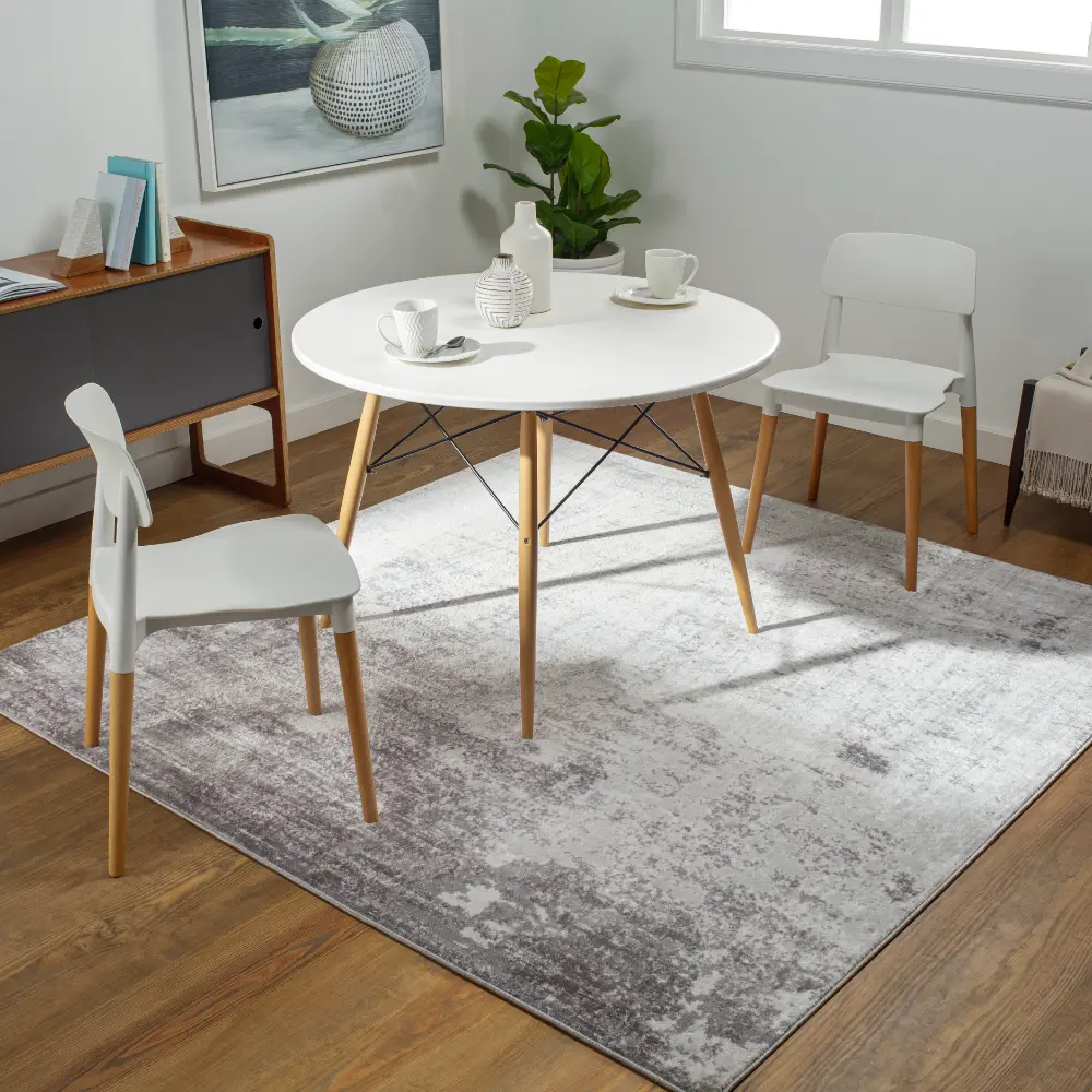 Fiona Abstract Modern Marble Silver Grey Rug - Image 3