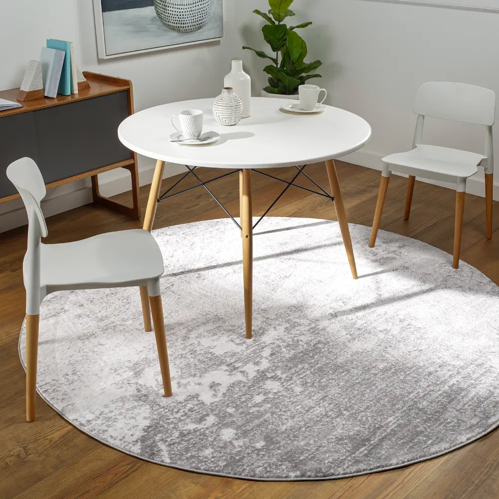 Fiona Abstract Modern Marble Silver Grey Rug - Image 6