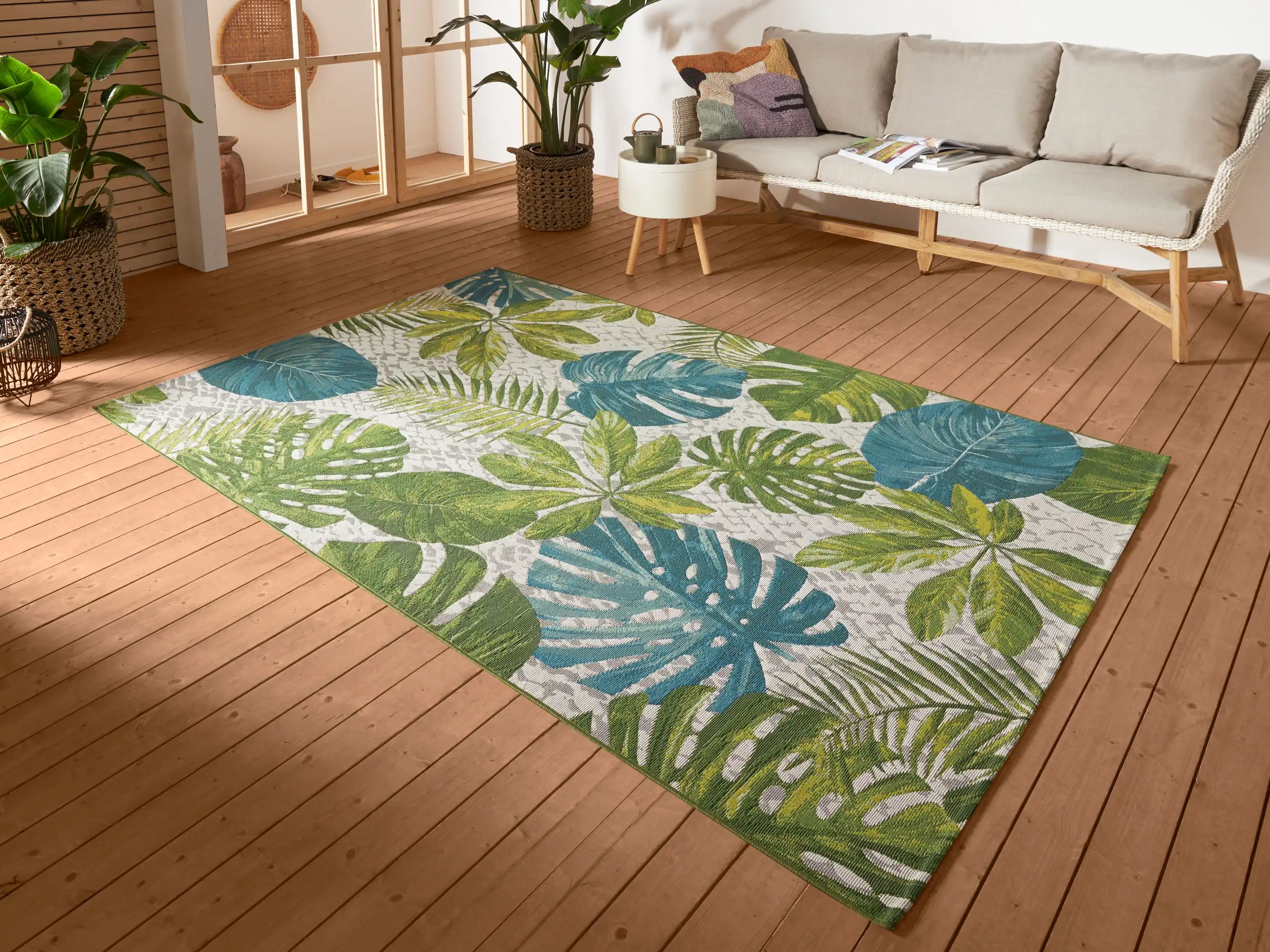 Flair 105617 Tropical Leaves Turquoise Green Rug
