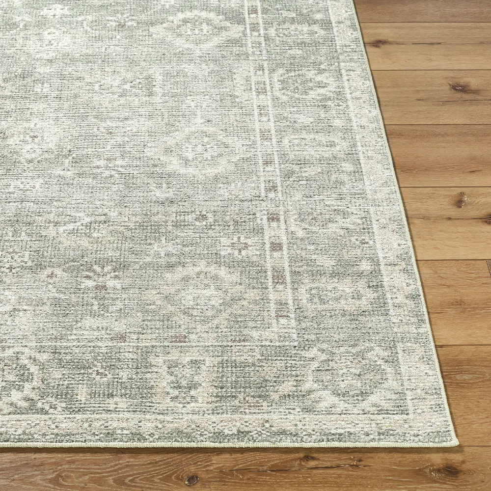 Galey Alix Collins Avenue I-Vintage Green Beige Grey Traditional Fringe Living Dining Bedroom Rug GACA2300 - Image 2