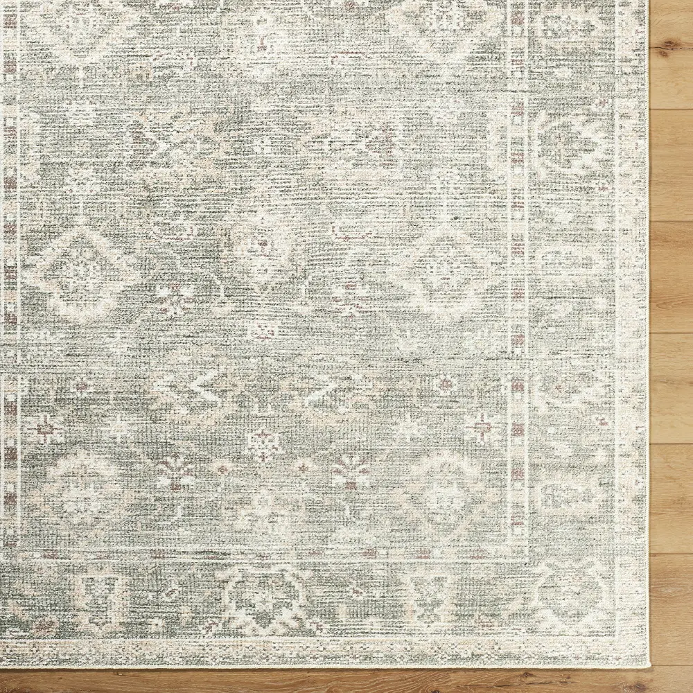Galey Alix Collins Avenue I-Vintage Green Beige Grey Traditional Fringe Living Dining Bedroom Rug GACA2300 - Image 3