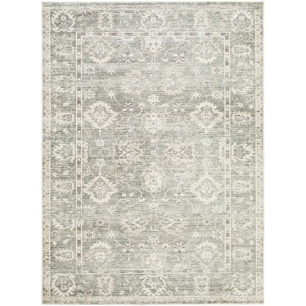 Galey Alix Collins Avenue I-Vintage Green Beige Grey Traditional Fringe Living Dining Bedroom Rug GACA2300 - Image 5