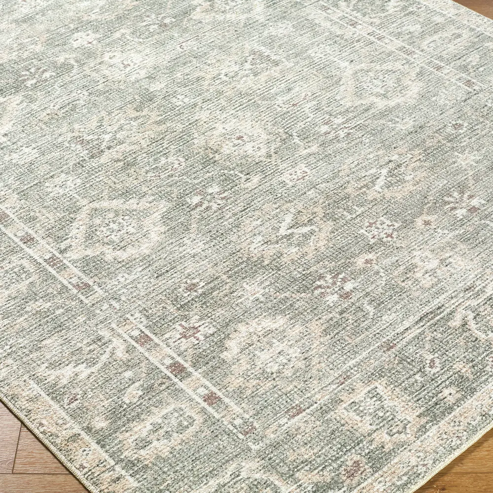 Galey Alix Collins Avenue I-Vintage Green Beige Grey Traditional Fringe Living Dining Bedroom Rug GACA2300 - Image 6