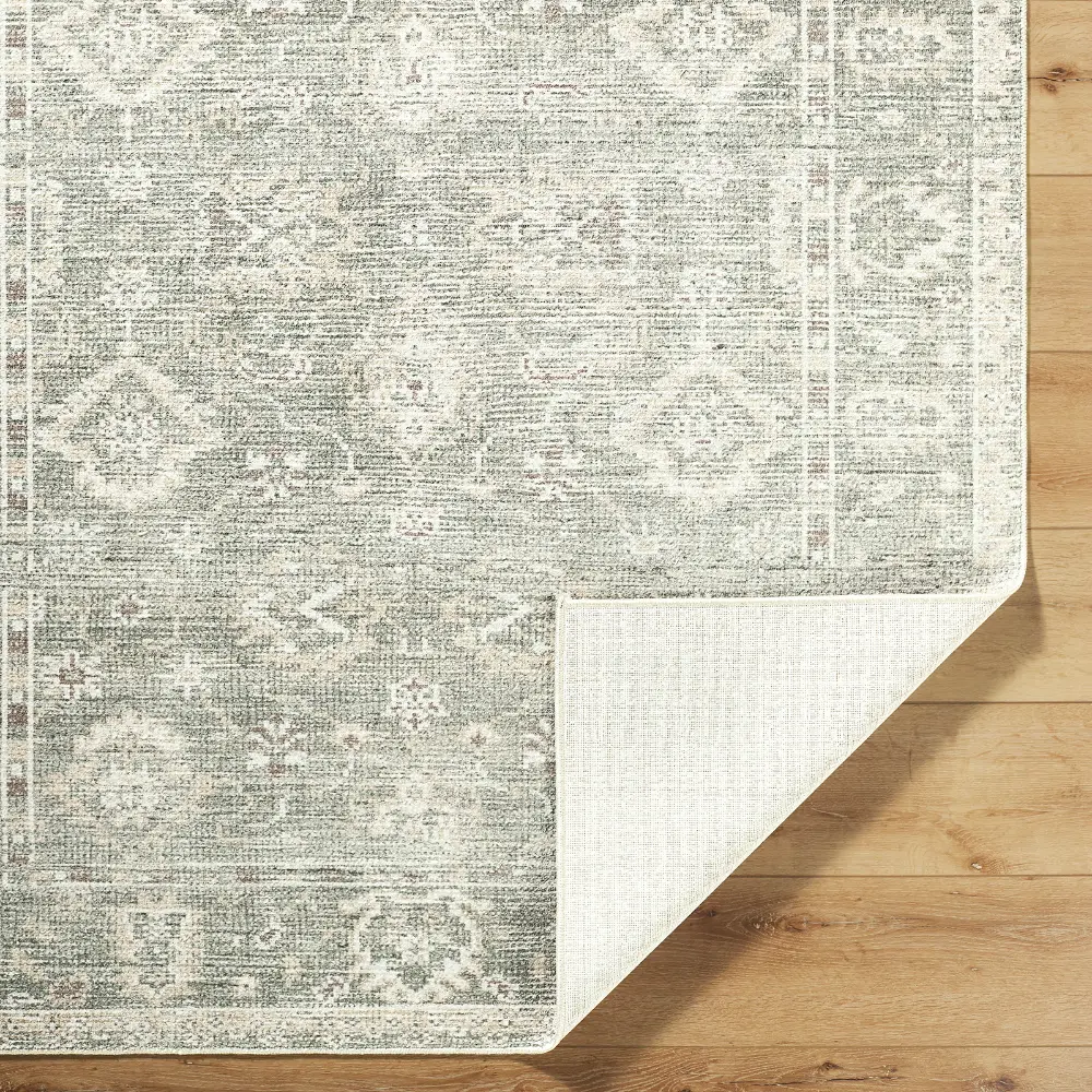 Galey Alix Collins Avenue I-Vintage Green Beige Grey Traditional Fringe Living Dining Bedroom Rug GACA2300 - Image 7