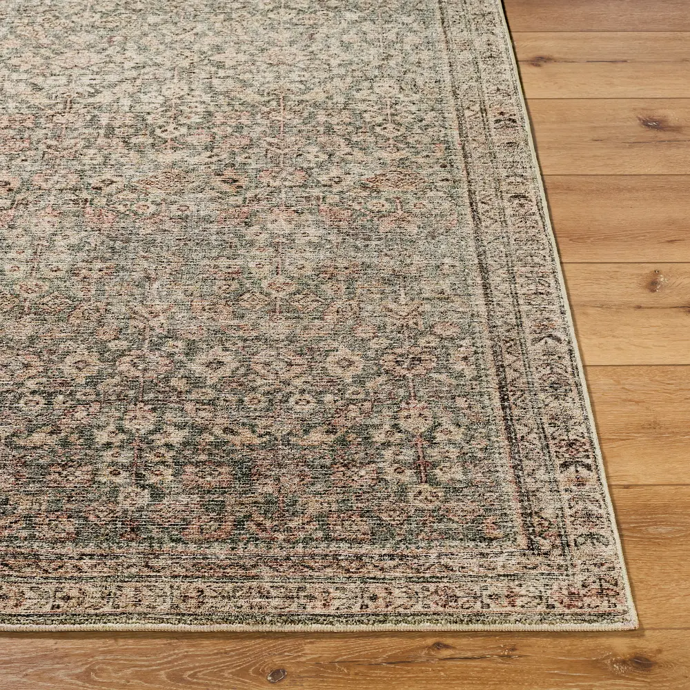 Galey Alix Collins Avenue III-Vintage Green Brown Beige Traditional Fringe Living Dining Bedroom Rug GACA2302 - Image 10