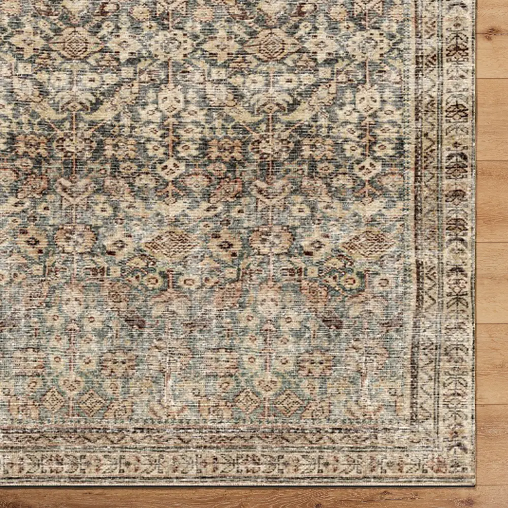 Galey Alix Collins Avenue III-Vintage Green Brown Beige Traditional Fringe Living Dining Bedroom Rug GACA2302 - Image 5