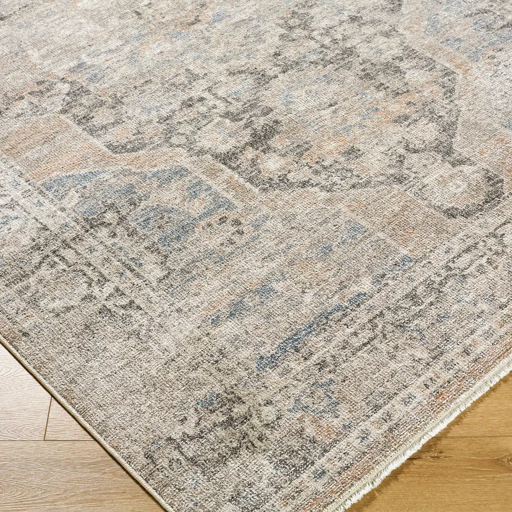 Galey Alix Maria Elena III-Vintage Brown Beige Blue Traditional Fringe Living Dining Bedroom Rug GADA2303 - Image 4