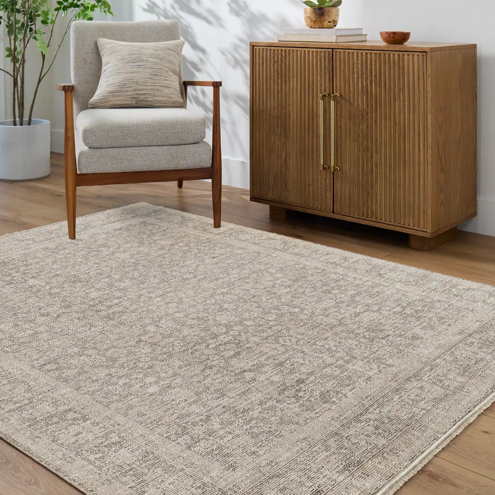Galey Alix Maria Elena V-Vintage Ivory Brown Traditional Fringe Living Dining Bedroom Rug GADA2304 - Image 2