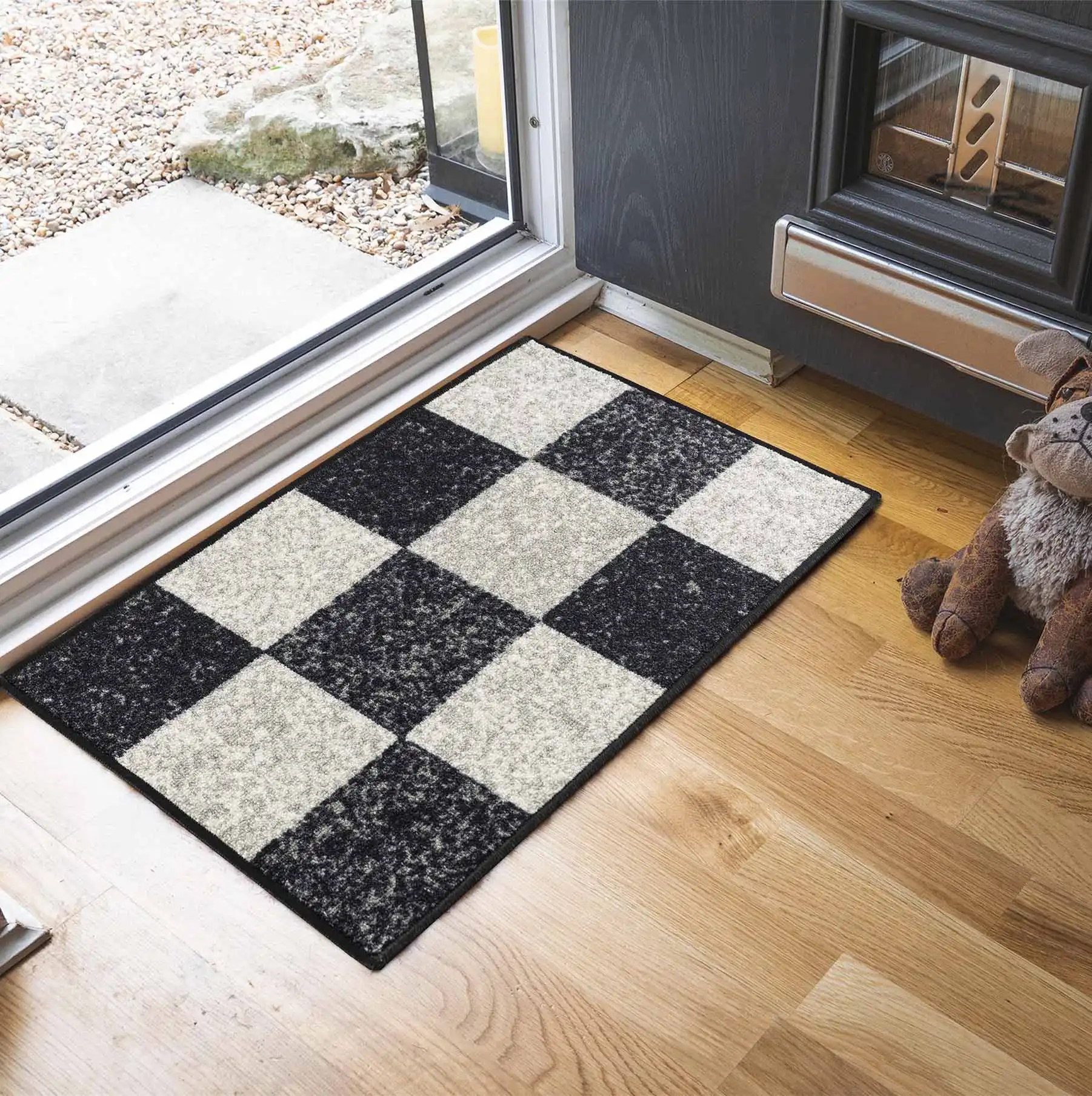 Washable Gel-Back Havana Square Black Rug