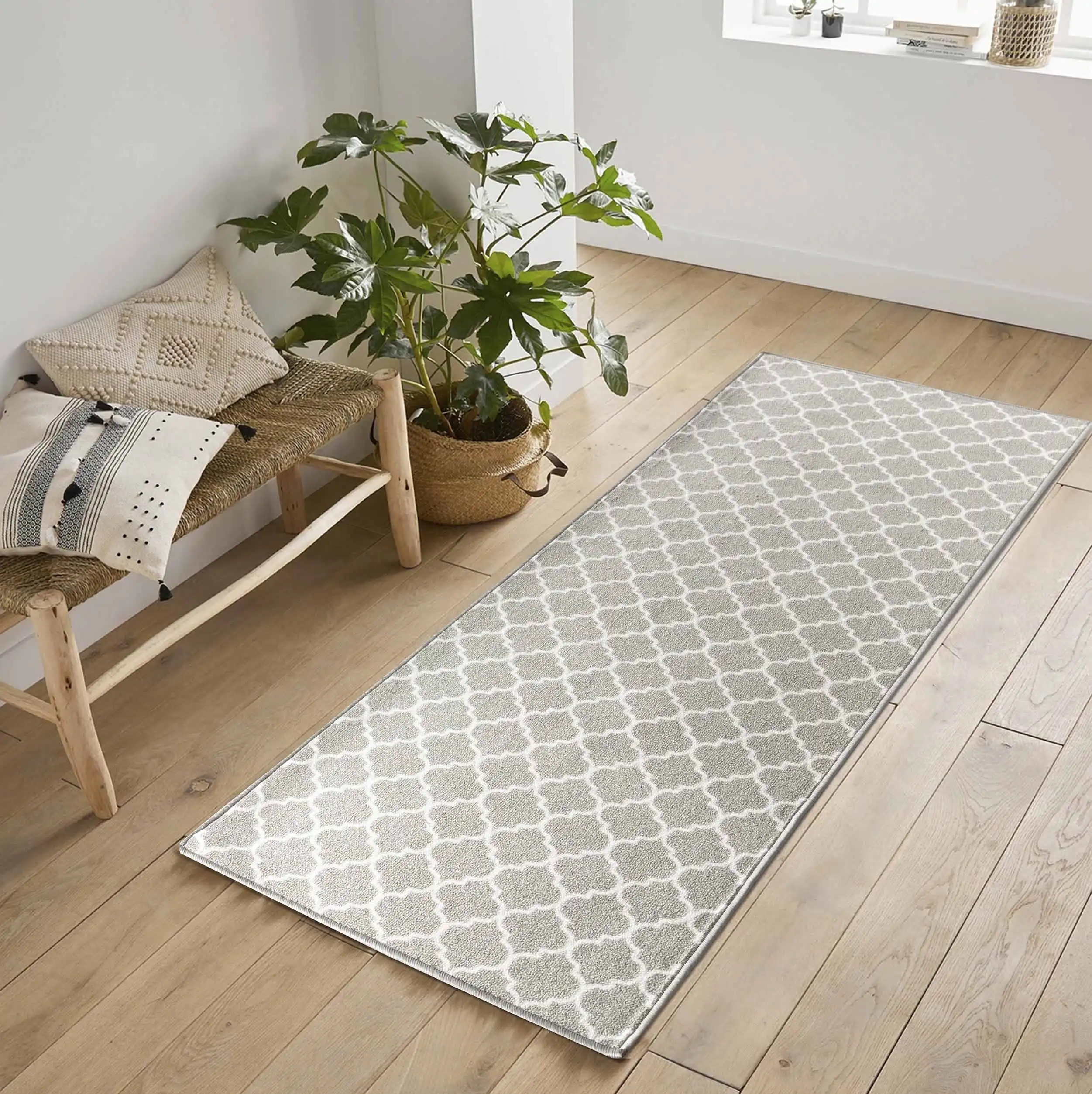 Washable Gel-Back Havana Trellis Grey Rug - Image 4