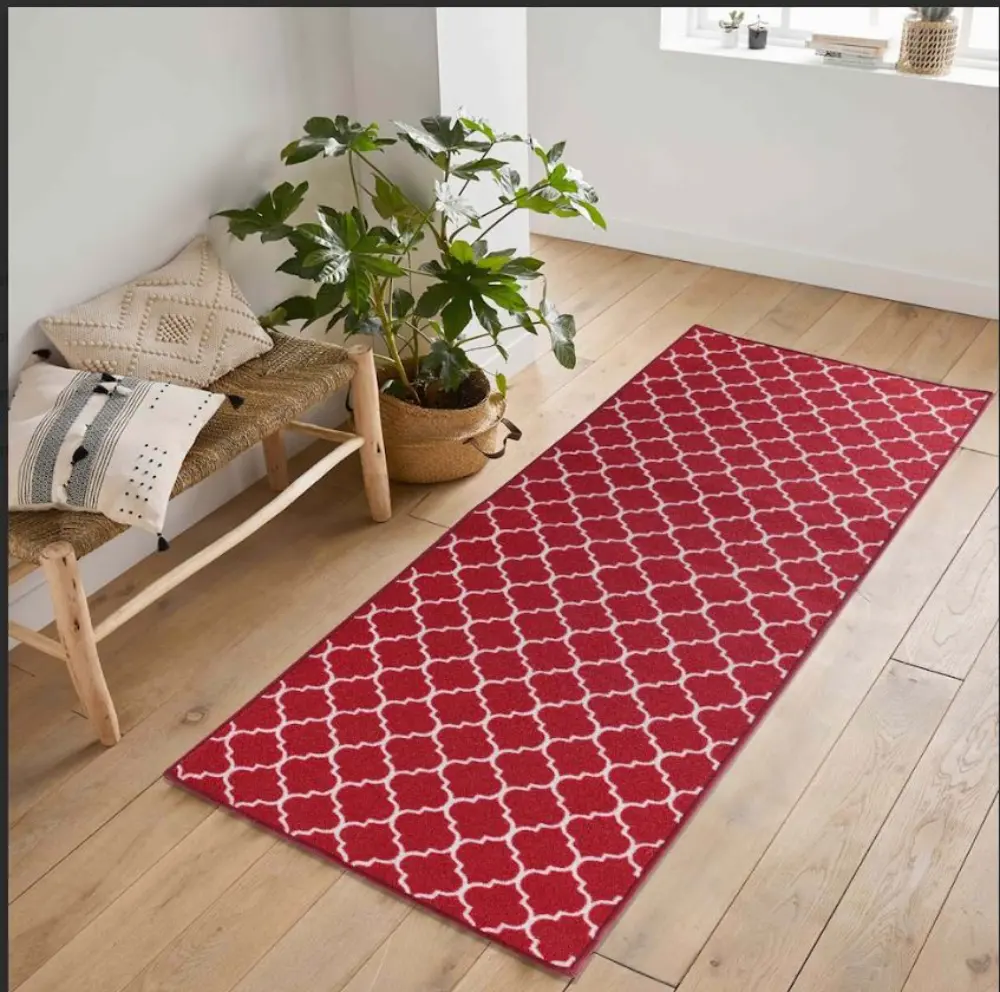Washable Gel-Back Havana Trellis Red Rug - Image 4