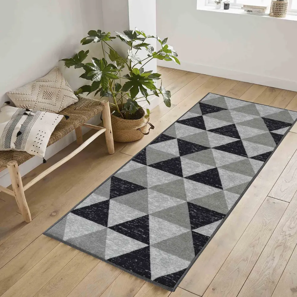 Washable Gel-Back Havana Triangle Grey Rug - Image 5