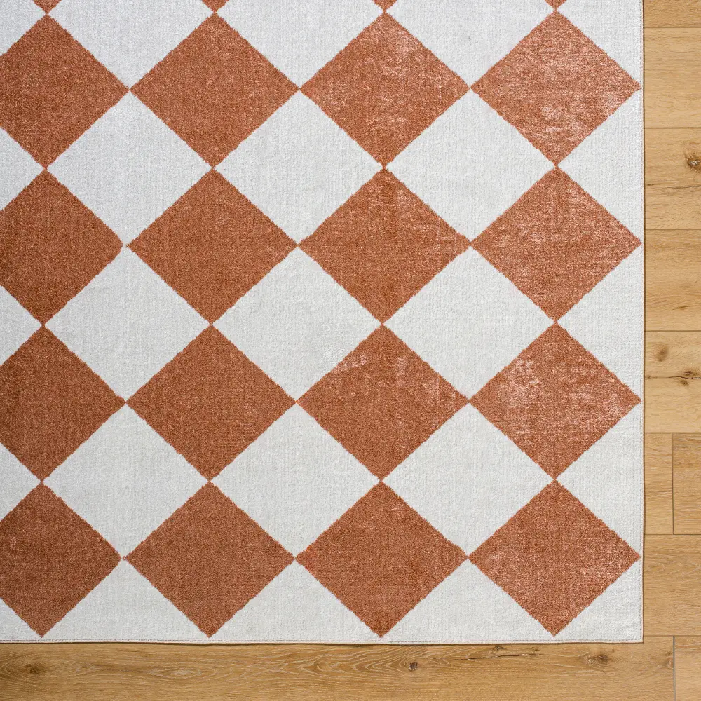 Ghislaine Machine Washable Modern Boho Diamond Rust Rug - Image 2