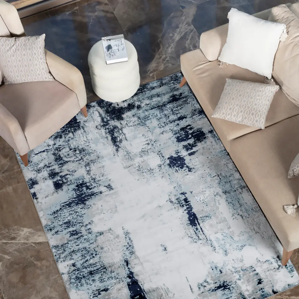 Giulia Abstract Modern Marble Aqua/Navy Rug - Image 17