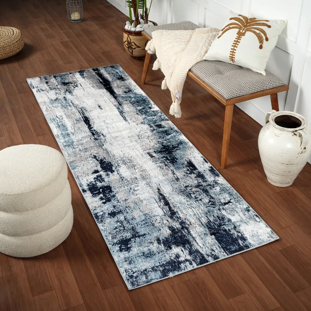 Giulia Abstract Modern Marble Aqua/Navy Rug - Image 4