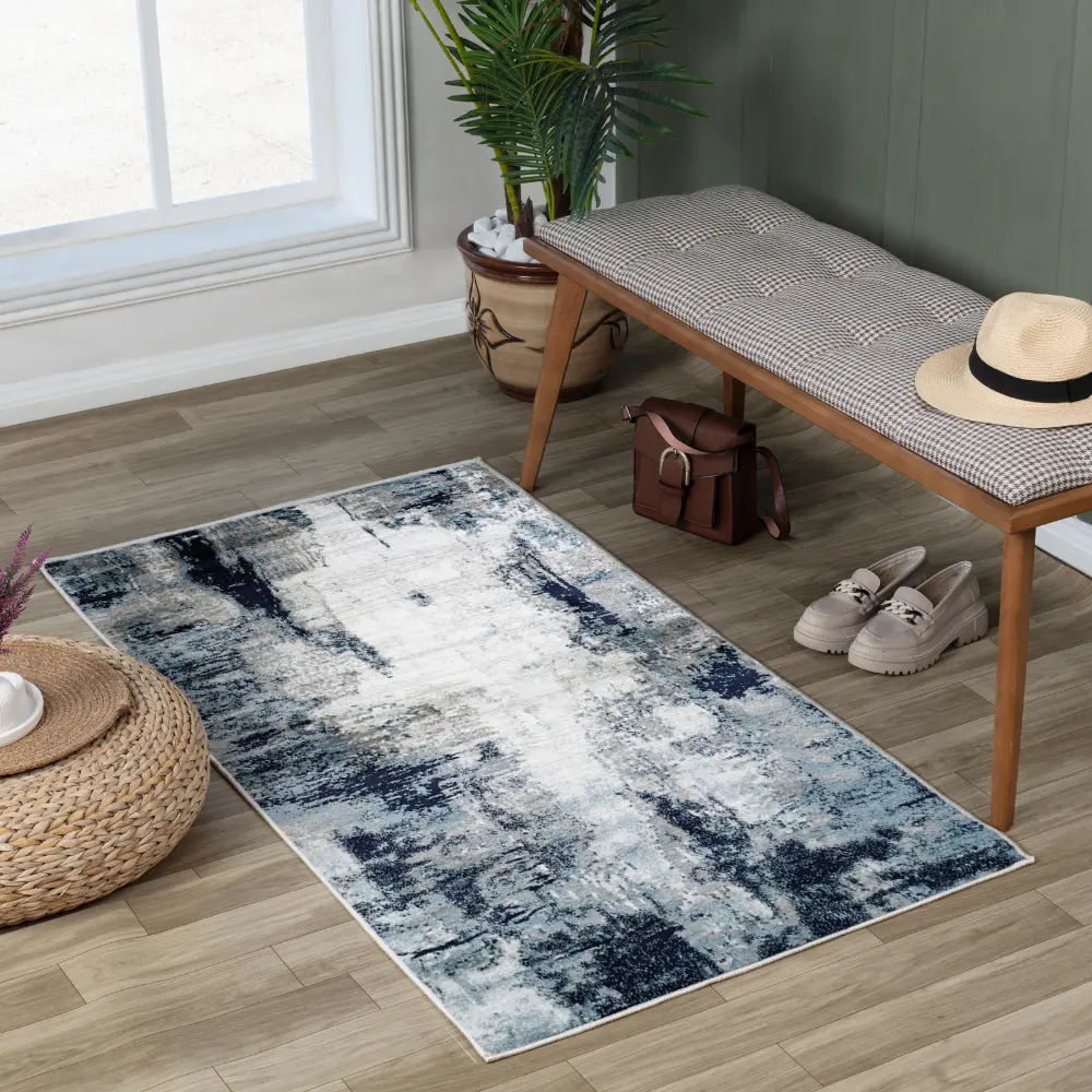 Giulia Abstract Modern Marble Aqua/Navy Rug - Image 6