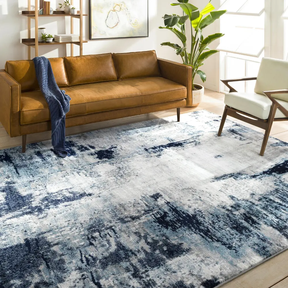 Giulia Abstract Modern Marble Aqua/Navy Rug - Image 9