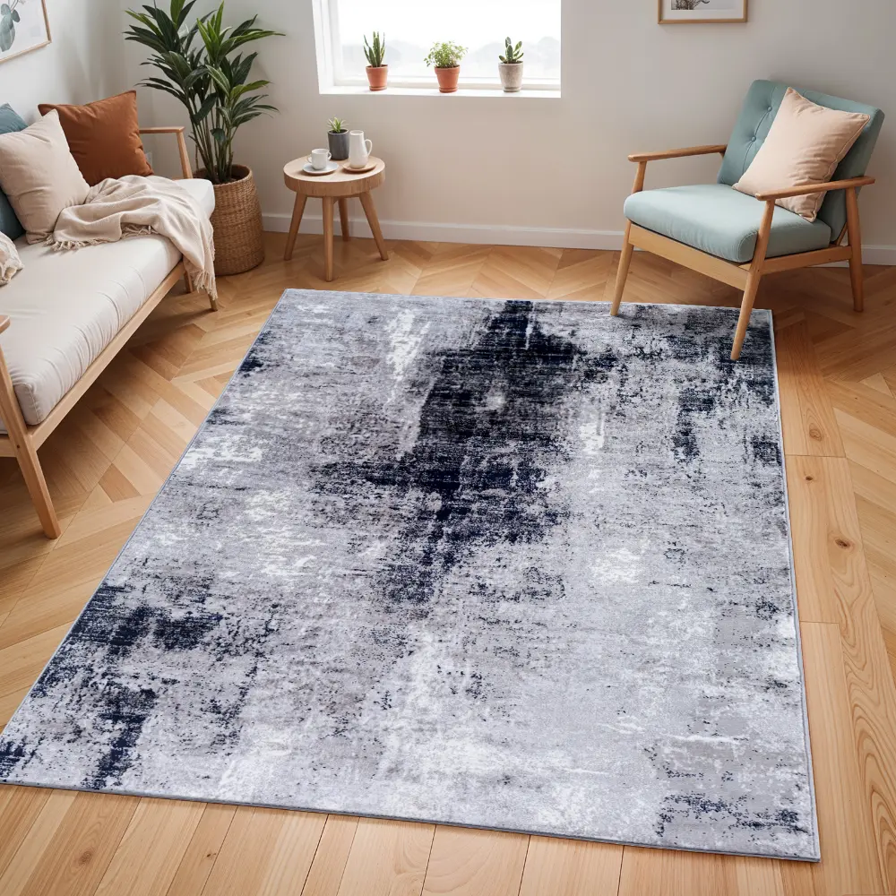 Giulia Abstract Modern Marble Black Rug