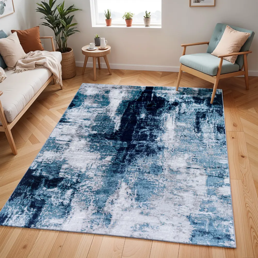 Giulia Abstract Modern Marble Dark Teal Rug