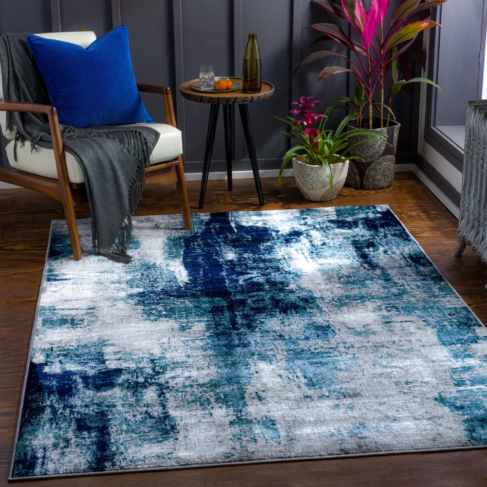 Giulia Abstract Modern Marble Dark Teal Rug - Image 6