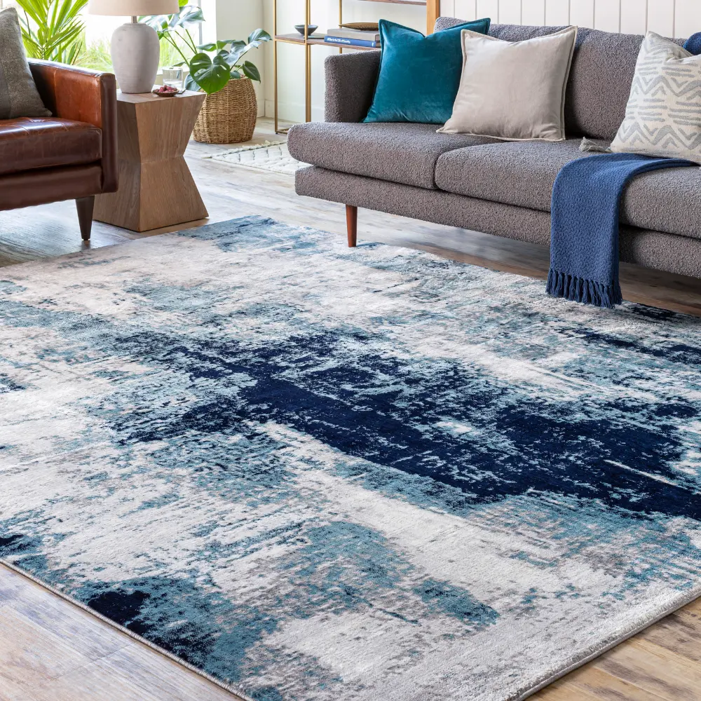 Giulia Abstract Modern Marble Dark Teal Rug - Image 7