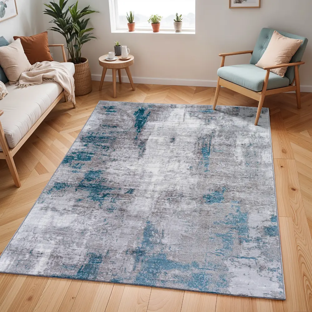 Giulia Abstract Modern Marble Medium Grey Rug