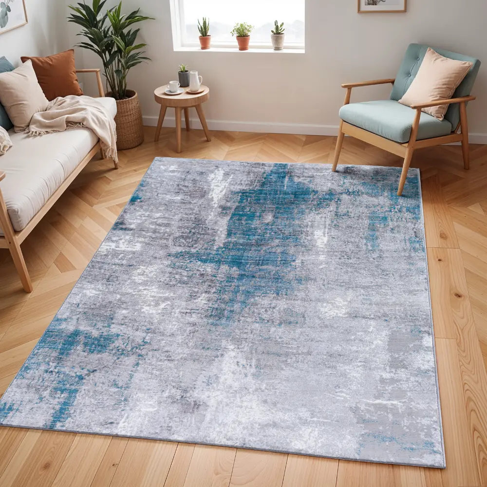 Giulia Abstract Modern Marble Teal Rug