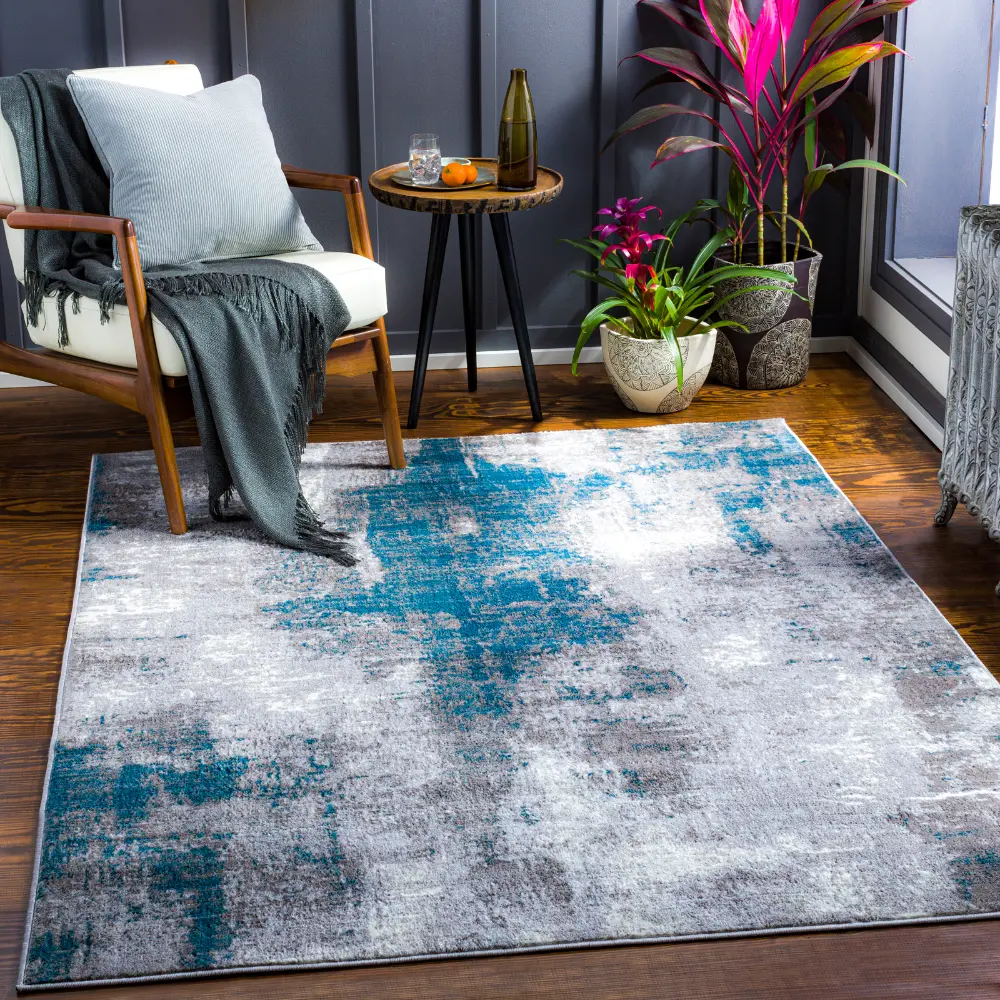 Giulia Abstract Modern Marble Teal Rug - Image 2
