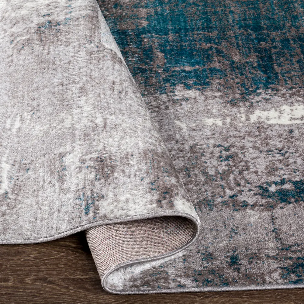 Giulia Abstract Modern Marble Teal Rug - Image 7