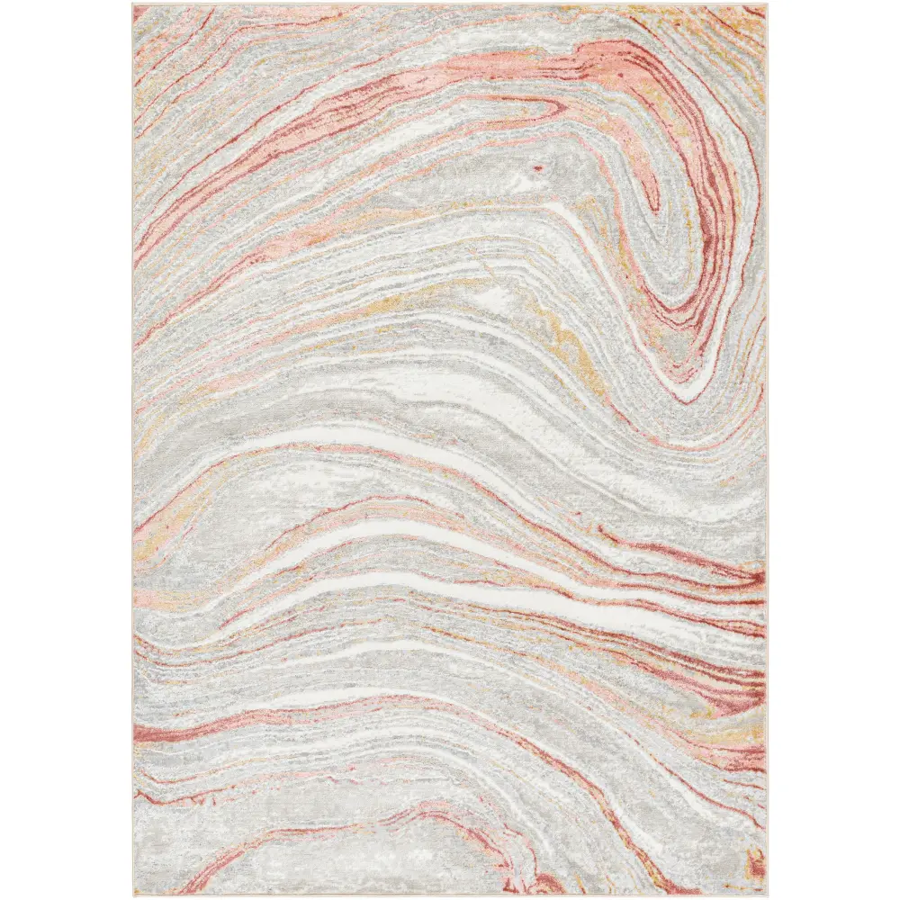 Glendy Abstract Modern Marble Coral/Beige Rug - Image 3